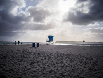 Scenic view of beach against cloudy sky