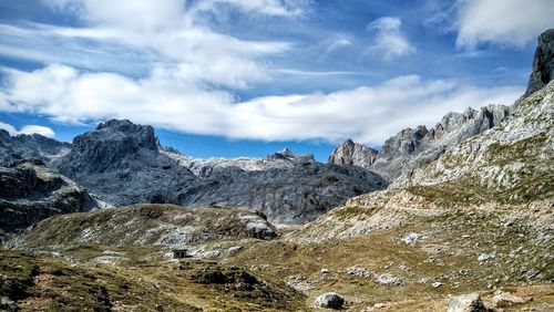 Scenic view of rocky mountains against sky