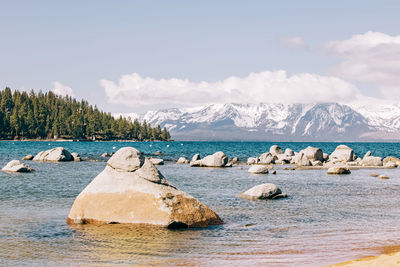 View to spring peaceful lake tahoe, zephyr cove beach.