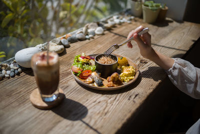 High angle view of food on table