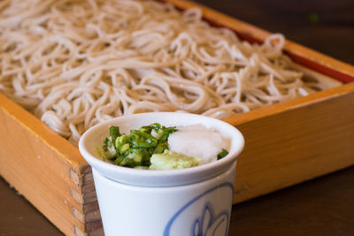 Close-up of food served on table