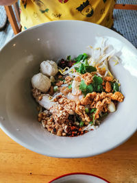 High angle view of food in plate on table