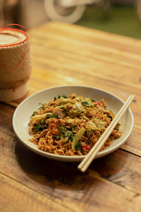 Close-up of meal served on table