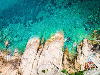 High angle view of rocks on sea