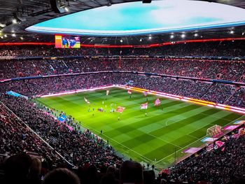 High angle view of people playing soccer