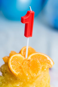 Close-up of orange juice on glass
