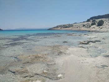 Scenic view of beach against clear blue sky