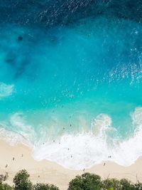 High angle view of beach against blue sky