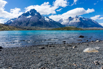 Scenic view of snowcapped mountains against sky