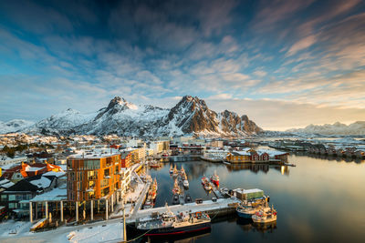 Scenic view of snowcapped mountains against sky during winter