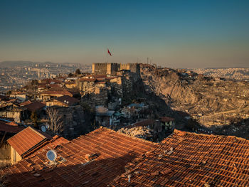 High angle view of buildings in city