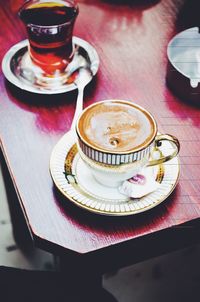 High angle view of turkish tea and coffee on table