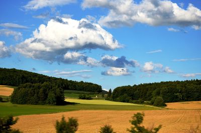 Scenic view of landscape against blue sky