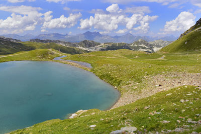 Scenic nature with beautiful lake in alpine mountain in france