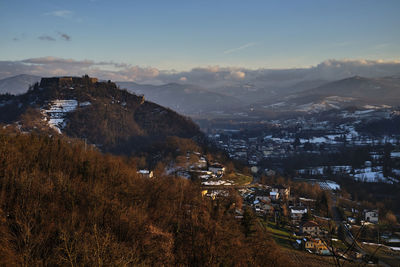 High angle view of townscape against sky