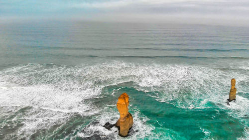 High angle view of swimming in sea