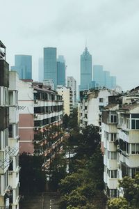 High angle view of buildings against sky