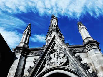 Low angle view of temple against building