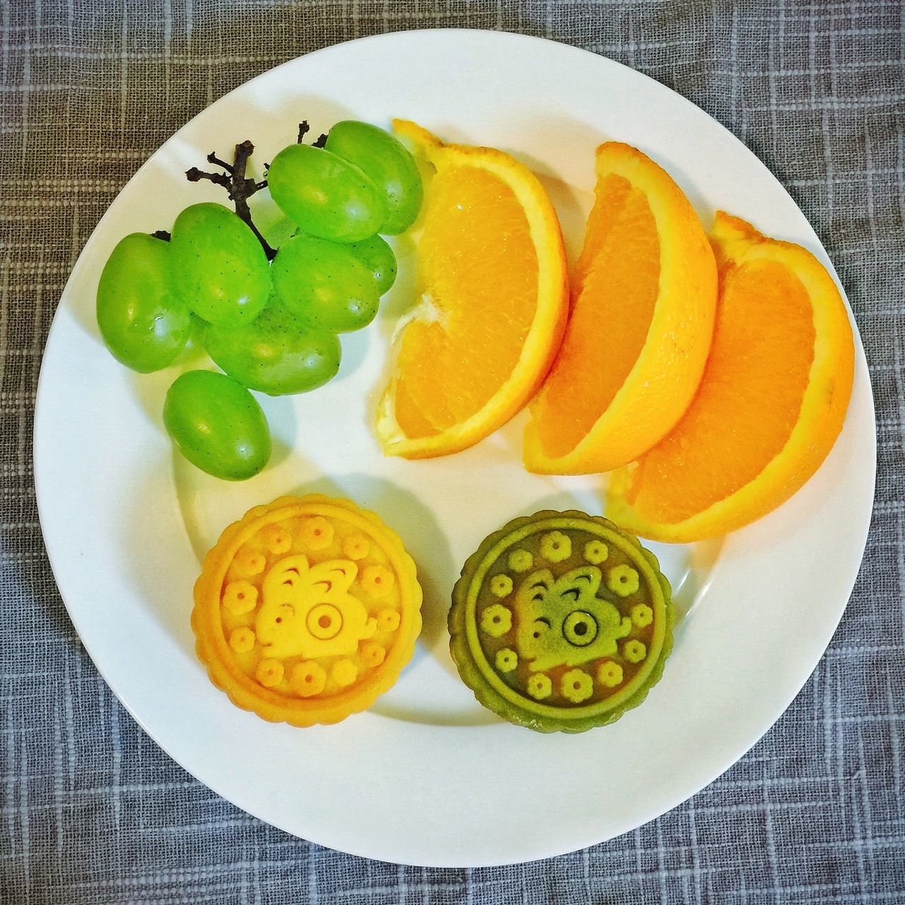 food and drink, freshness, plate, food, healthy eating, indoors, ready-to-eat, close-up, table, directly above, yellow, indulgence, dessert, homemade, appetizer, serving size, temptation, green color, food styling, meal, garnish