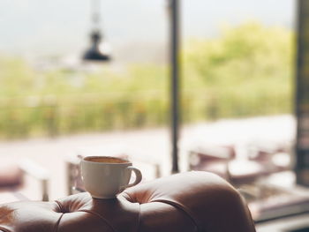Close-up of woman coffee cup