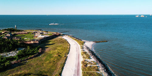 High angle view of sea against clear sky