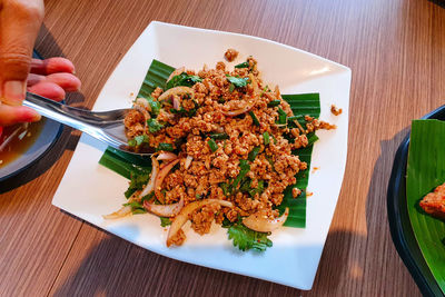 High angle view of food on table