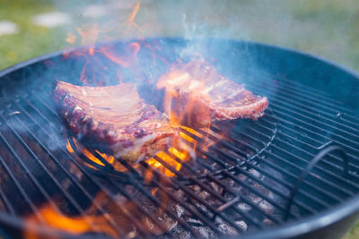 Close-up of fire on barbecue grill