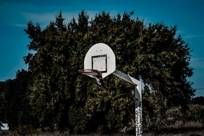 Low angle view of basketball hoop against sky