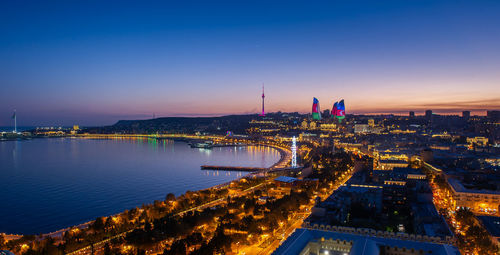 High angle view of city at waterfront baku city  azerbaijan  