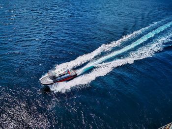 High angle view of boat in sea