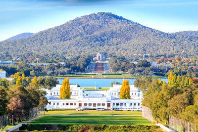 Built structure with mountain in background