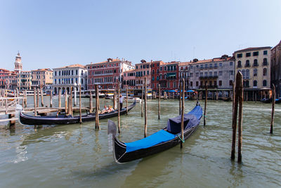 Gondolas moored in grand canal