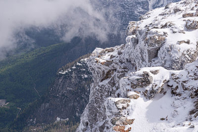 Aerial view of snow covered land