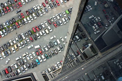 High angle view of cars at parking lot