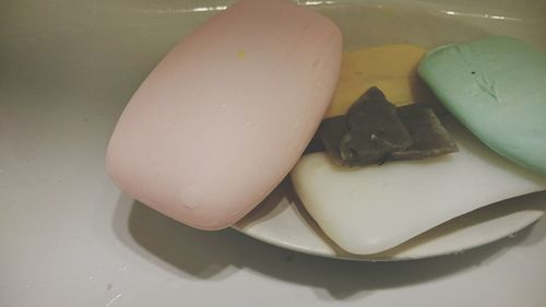 High angle view of dessert in plate on table