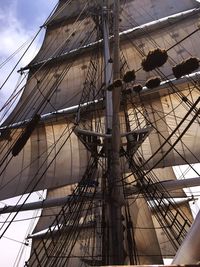 Low angle view of rigging of sailing ship