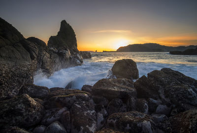 Scenic view of sea against sky during sunset