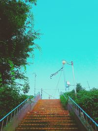 Low angle view of stairs along trees