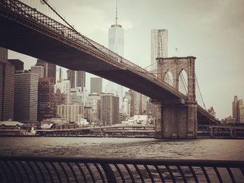 View of suspension bridge in city