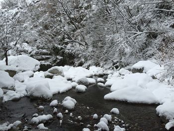 Snow covered landscape against the sky