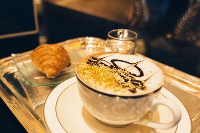 High angle view of coffee on table