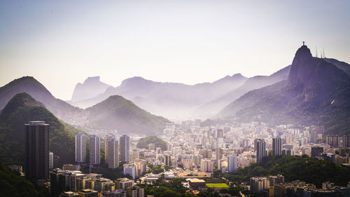 Cityscape with mountain in background