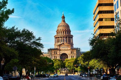 Low angle view of texas congress buildings in city