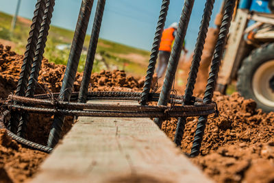 Low angle view of ropes on wood