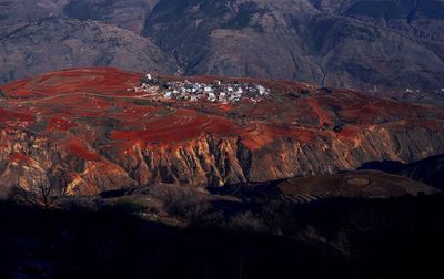 Panoramic shot of mountain against sunset