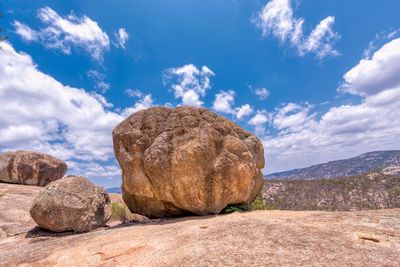 Rock formations on landscape against sky