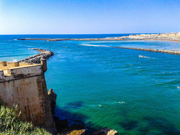 High angle view of sea against clear sky