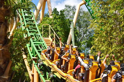 High angle view of amusement park ride in forest