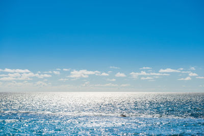 Scenic view of sea against blue sky