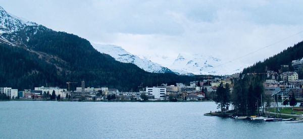 Panoramic view of townscape by buildings against sky